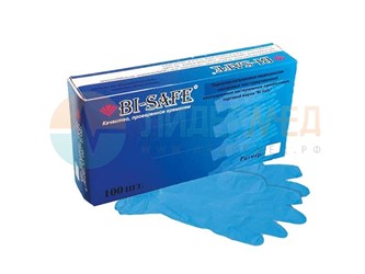 Перчатки нитриловые BI-SAFE голубые текстурированные неопудренные
